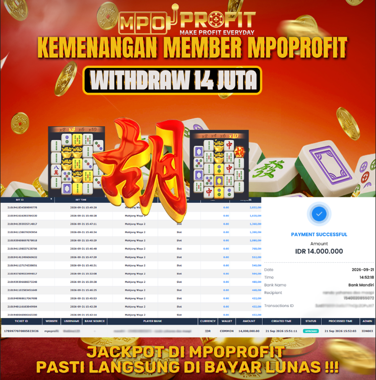 MPOPROFIT JACKPOT PG SOFT! KEMENANGAN MURNI DI (MAHJONG WAYS  TOTAL 14.000.000,- LUNAS)
